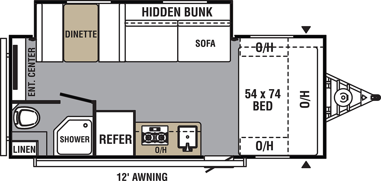 Viking Ultra-Lite 18RBSS floorplan. The 18RBSS has one slide out and one entry door.