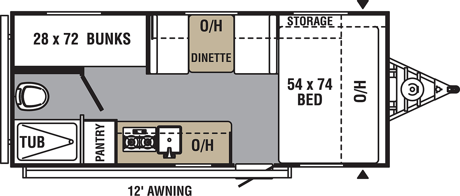 Viking Ultra-Lite 17BH floorplan. The 17BH has no slide outs and one entry door.