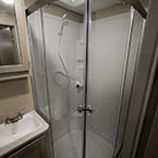 Angled Shower with Glass Shower Doors.

 May Show Optional Features. Features and Options Subject to Change Without Notice.