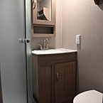 Bathroom - Shower, Single Basin Sink, Mirrored Medicine Cabinet, and Foot Flush Toilet
 May Show Optional Features. Features and Options Subject to Change Without Notice.