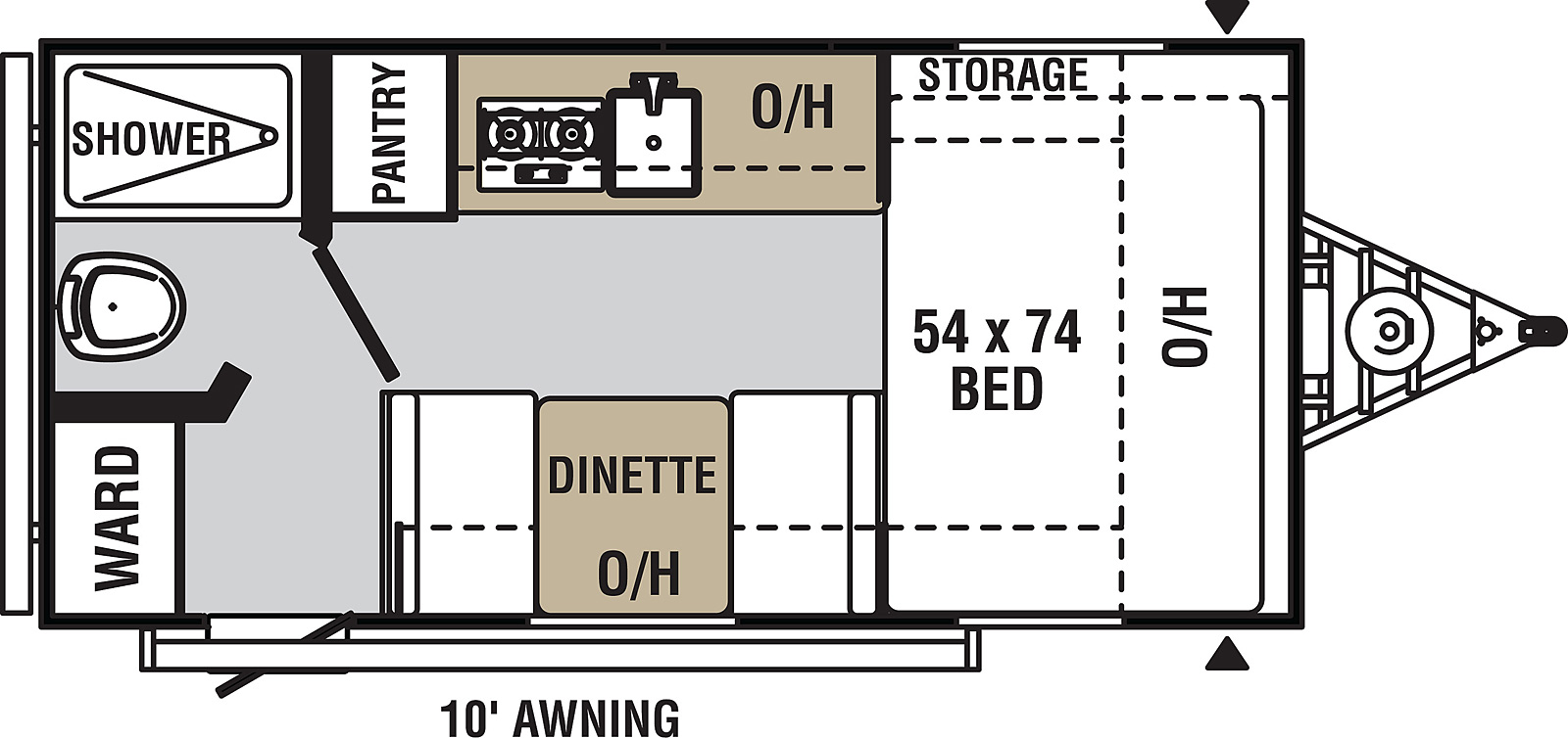 Viking Ultra-Lite 16SFB floorplan. The 16SFB has no slide outs and one entry door.