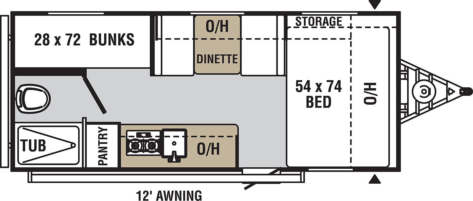 Viking Ultra-Lite 17SBH floorplan. The 17SBH has no slide outs and one entry door.