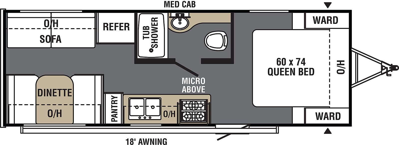 Viking Ultra-Lite 21RD floorplan. The 21RD has no slide outs and one entry door.
