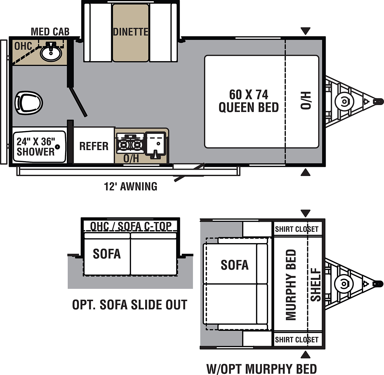 Viking Ultra-Lite 17FQS floorplan. The 17FQS has one slide out and one entry door.