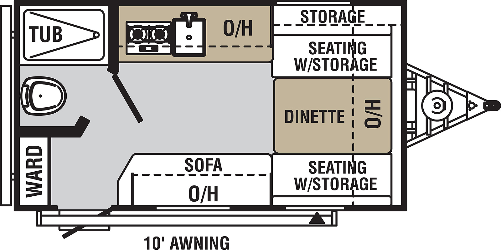 Viking Ultra-Lite 14SR floorplan. The 14SR has no slide outs and one entry door.
